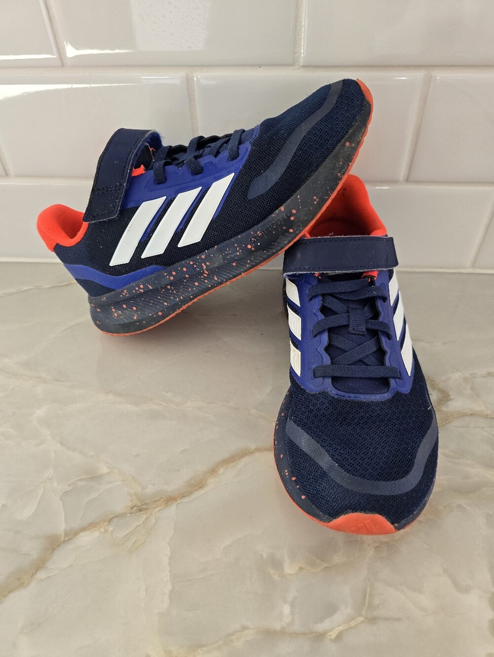 adidas Kids Navy & Orange Sneakers with White Stripes